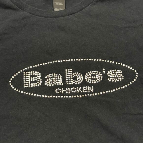 Babe’s Chicken Rhinestone Logo Black Graphic T-Shirt, Size Medium - Picture 3 of 6